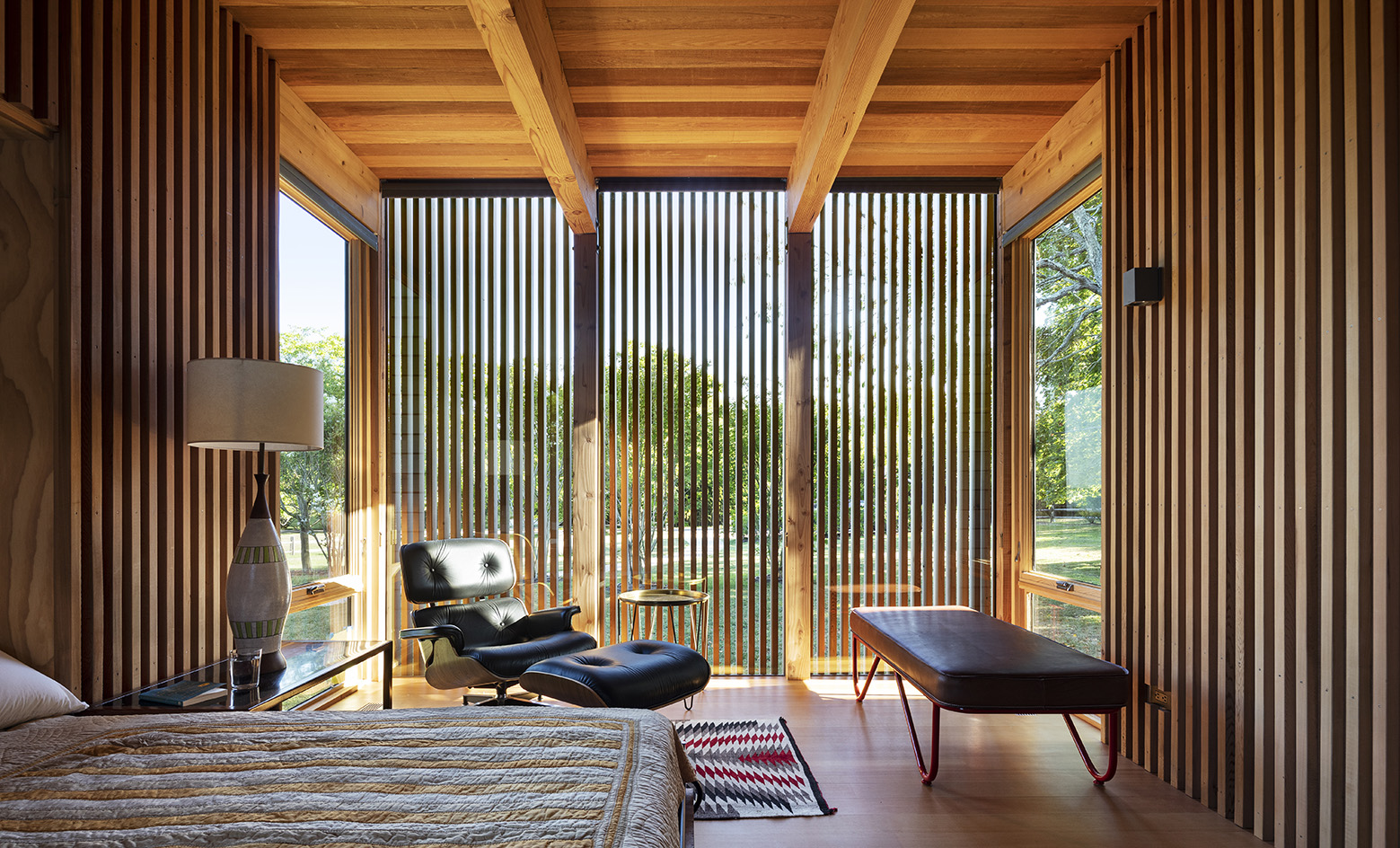 interior looking out to nature at Shelter Island House by Koning Eizenberg